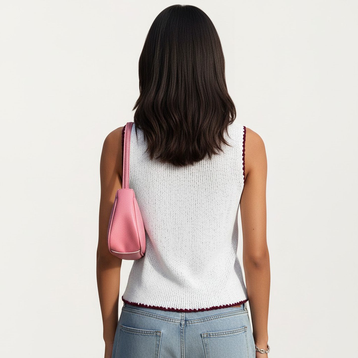 Sleeveless Knit Button Front Top with Contrast Trim Detail