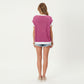 Short Sleeve Striped Knit Top with Contrast Rib Trim