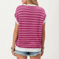 Short Sleeve Striped Knit Top with Contrast Rib Trim