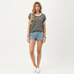 Short Sleeve Striped Knit Top with Contrast Rib Trim