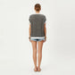Short Sleeve Striped Knit Top with Contrast Rib Trim