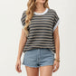 Short Sleeve Striped Knit Top with Contrast Rib Trim