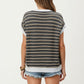 Short Sleeve Striped Knit Top with Contrast Rib Trim