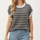 Short Sleeve Striped Knit Top with Contrast Rib Trim