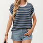 Short Sleeve Striped Knit Top with Contrast Rib Trim