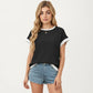 Short Sleeve Textured Knit Top with Contrast Rib Trim