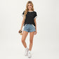 Short Sleeve Textured Knit Top with Contrast Rib Trim