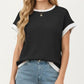 Short Sleeve Textured Knit Top with Contrast Rib Trim
