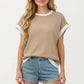 Short Sleeve Textured Knit Top with Contrast Rib Trim
