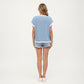 Short Sleeve Textured Knit Top with Contrast Rib Trim