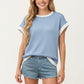 Short Sleeve Textured Knit Top with Contrast Rib Trim