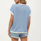Short Sleeve Textured Knit Top with Contrast Rib Trim