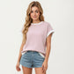 Short Sleeve Textured Knit Top with Contrast Rib Trim