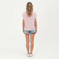 Short Sleeve Textured Knit Top with Contrast Rib Trim