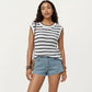 Sleeveless Textured Knit Top with Stripe Pattern