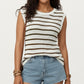 Sleeveless Textured Knit Top with Stripe Pattern