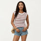 Sleeveless Textured Knit Top with Stripe Pattern
