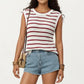 Sleeveless Textured Knit Top with Stripe Pattern