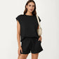 Short Sleeve Lounge Top and Shorts Set with Relaxed Fit