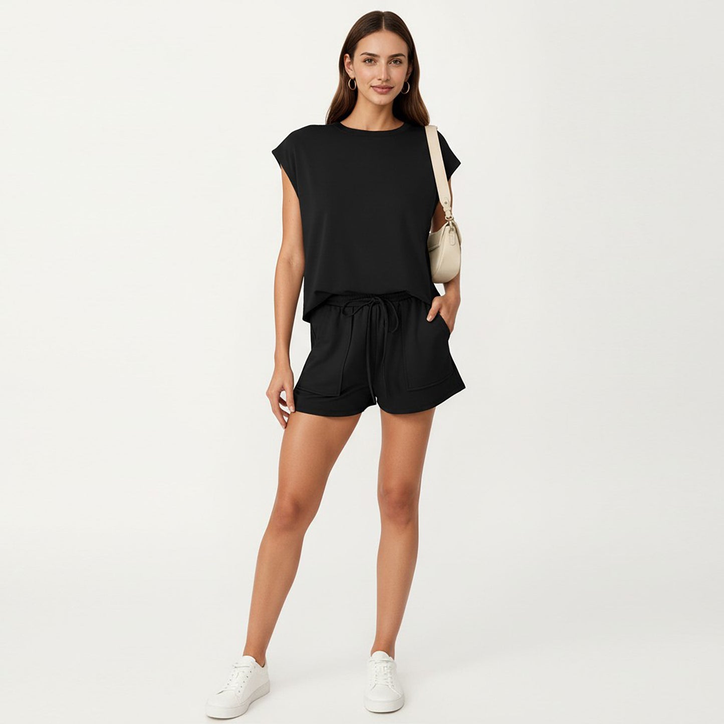 Short Sleeve Lounge Top and Shorts Set with Relaxed Fit