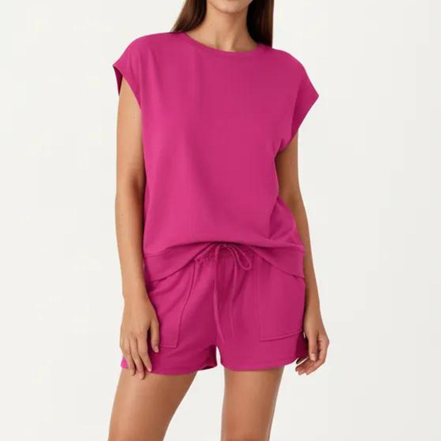 Short Sleeve Lounge Top and Shorts Set with Relaxed Fit