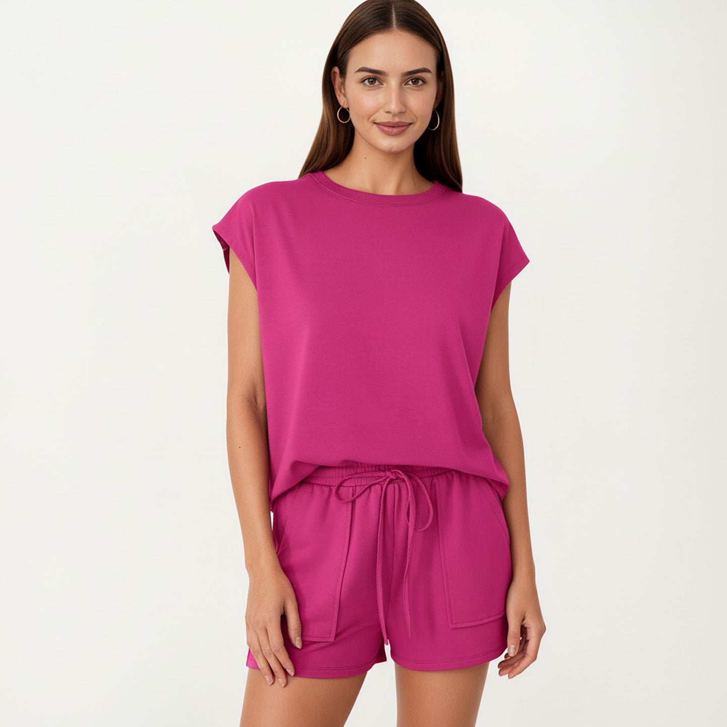 Short Sleeve Lounge Top and Shorts Set with Relaxed Fit