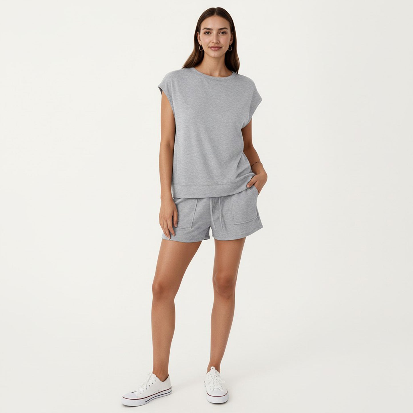 Short Sleeve Lounge Top and Shorts Set with Relaxed Fit