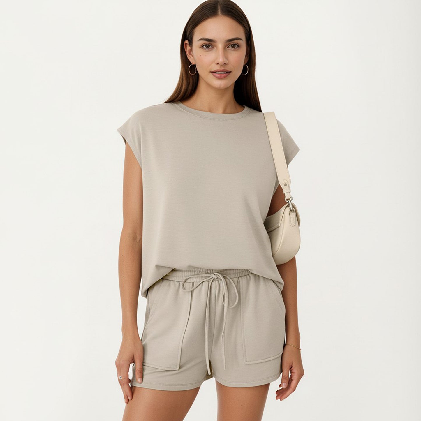 Short Sleeve Lounge Top and Shorts Set with Relaxed Fit