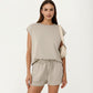 Short Sleeve Lounge Top and Shorts Set with Relaxed Fit