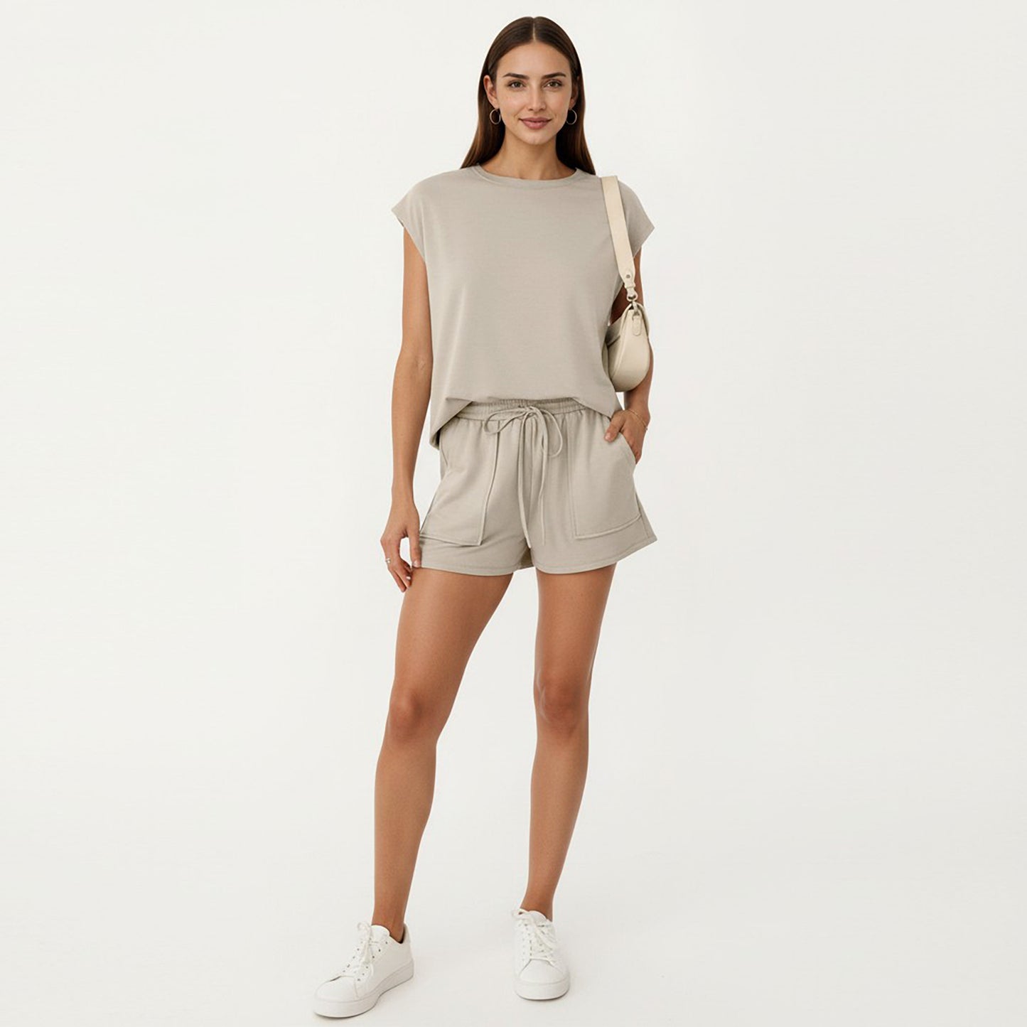 Short Sleeve Lounge Top and Shorts Set with Relaxed Fit