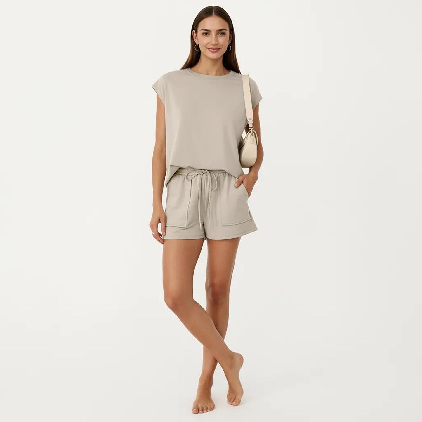 Short Sleeve Lounge Top and Shorts Set with Relaxed Fit