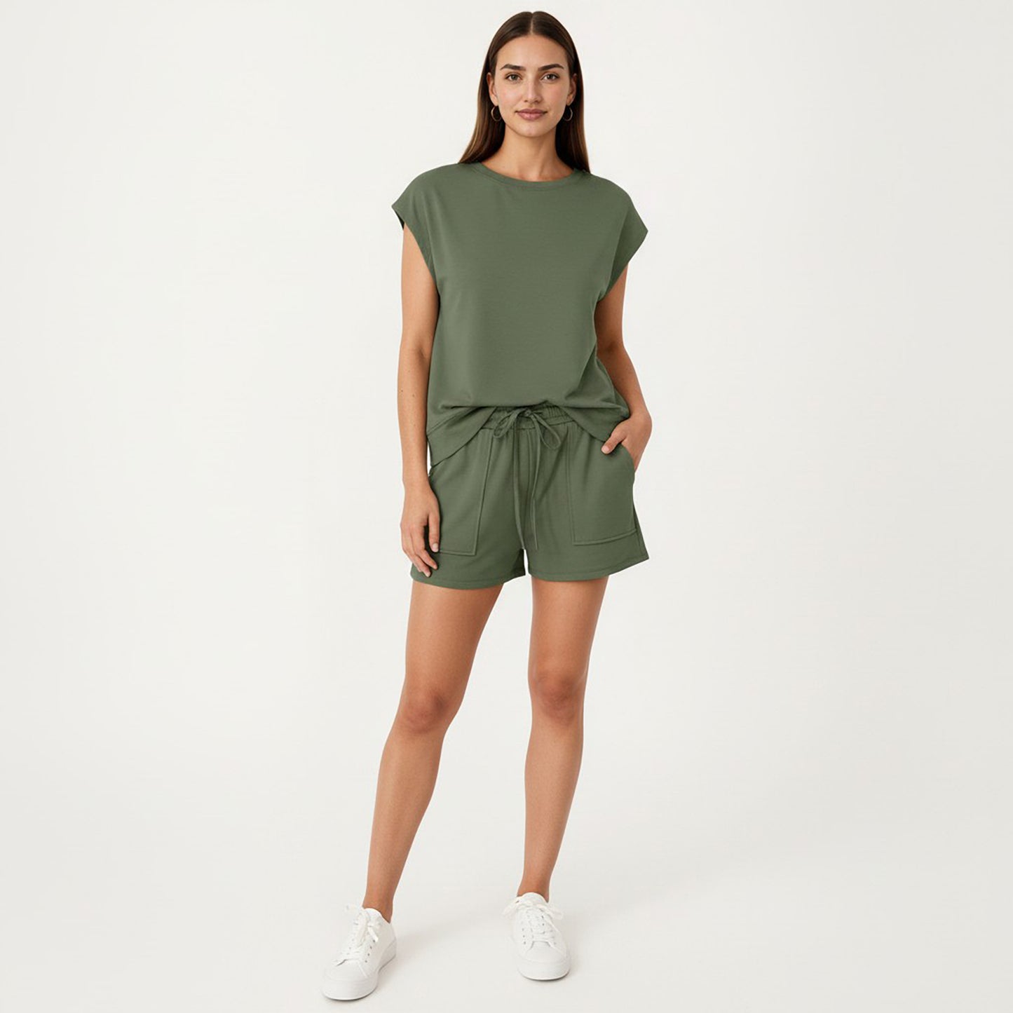 Short Sleeve Lounge Top and Shorts Set with Relaxed Fit