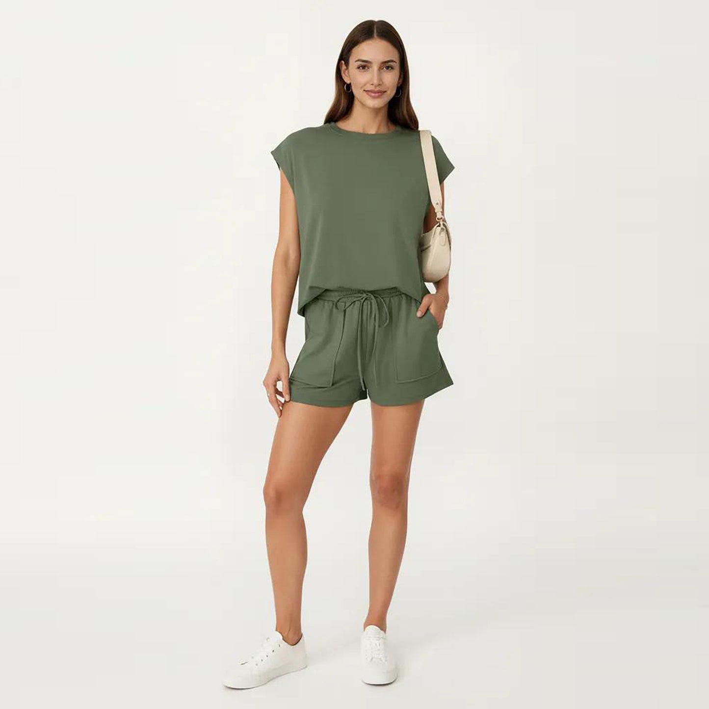Short Sleeve Lounge Top and Shorts Set with Relaxed Fit