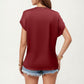 Short Sleeve V Neck Blouse with Crochet Trim Detail