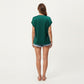 Short Sleeve V Neck Blouse with Crochet Trim Detail