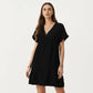 Short Sleeve V Neck Tiered Mini Dress with Gingham Pattern