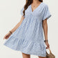 Short Sleeve V Neck Tiered Mini Dress with Gingham Pattern