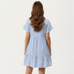 Short Sleeve V Neck Tiered Mini Dress with Gingham Pattern