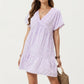 Short Sleeve V Neck Tiered Mini Dress with Gingham Pattern