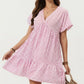 Short Sleeve V Neck Tiered Mini Dress with Gingham Pattern