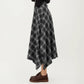 Asymmetrical Plaid Midi Skirt with Handkerchief Hem and Flowy Silhouette