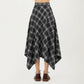 Asymmetrical Plaid Midi Skirt with Handkerchief Hem and Flowy Silhouette