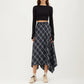Asymmetrical Plaid Midi Skirt with Handkerchief Hem and Flowy Silhouette