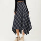 Asymmetrical Plaid Midi Skirt with Handkerchief Hem and Flowy Silhouette