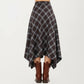 Asymmetrical Plaid Midi Skirt with Handkerchief Hem and Flowy Silhouette