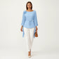 Long Sleeve Asymmetrical Top with Floral Applique and Adjustable Waist Tie