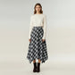 Plaid Midi Skirt with Handkerchief Hem and High Waist Flared Silhouette