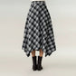 Plaid Midi Skirt with Handkerchief Hem and High Waist Flared Silhouette