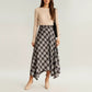 Plaid Midi Skirt with Handkerchief Hem and High Waist Flared Silhouette