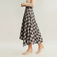 Plaid Midi Skirt with Handkerchief Hem and High Waist Flared Silhouette